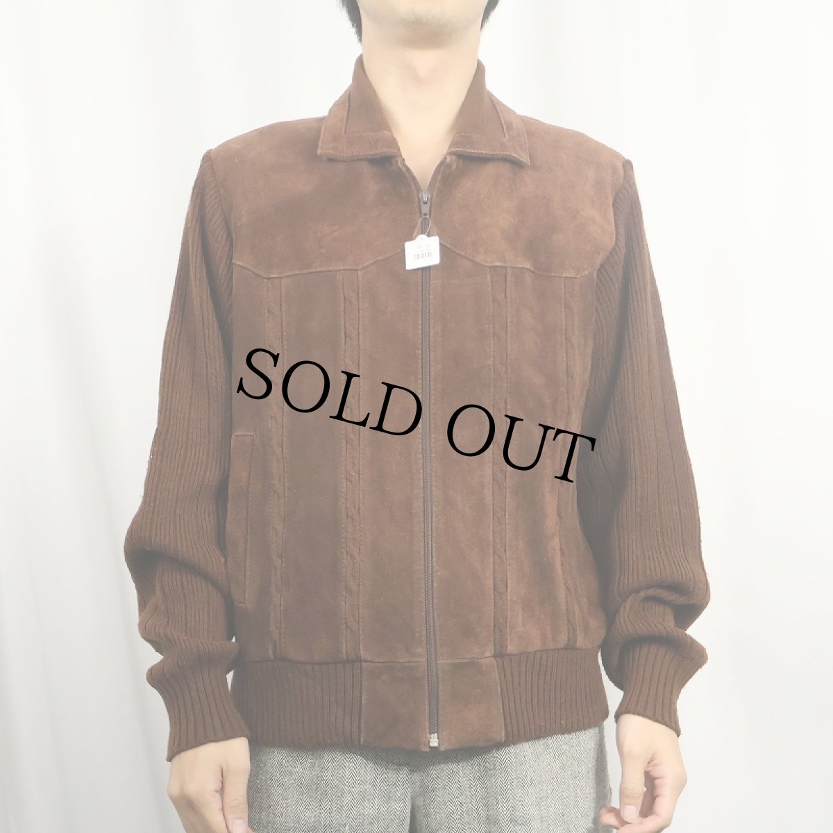 画像2: 80's〜 Chartwell ニット切り替え スエードレザージャケット L (2)