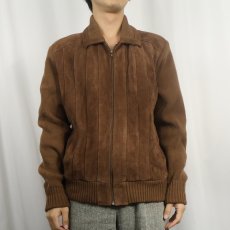 画像2: 80's Repage ニット切り替え スエードレザージャケット L (2)