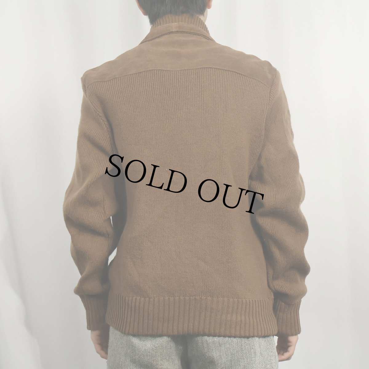 画像3: 80's Repage ニット切り替え スエードレザージャケット L (3)