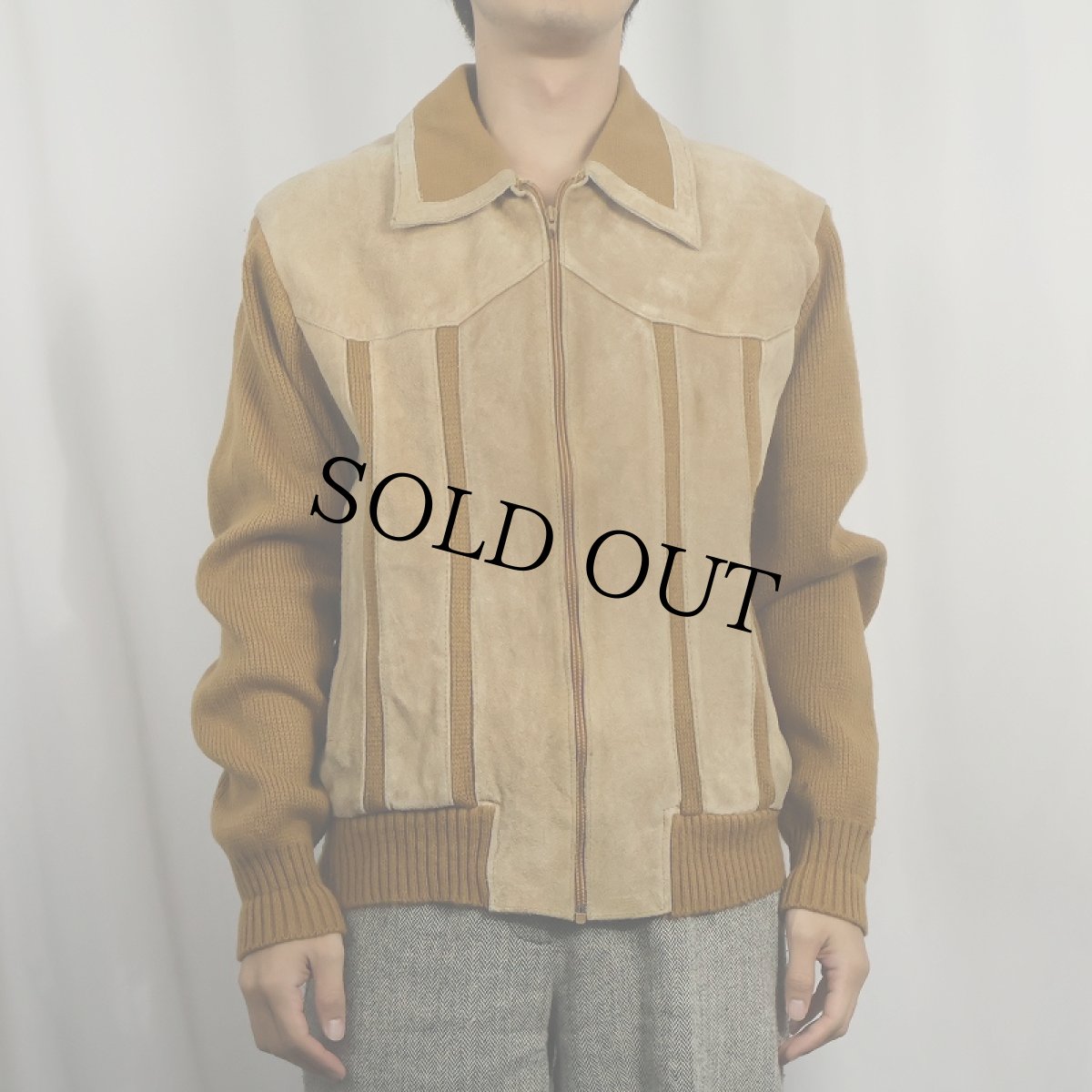 画像2: 80's〜 SILTON ニット切り替え スエードレザージャケット XL (2)