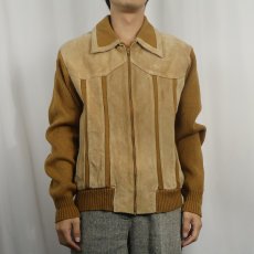画像2: 80's〜 SILTON ニット切り替え スエードレザージャケット XL (2)
