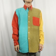 画像3: 90's J.CREW クレイジーパターン コーデュロイボタンダウンシャツ M (3)