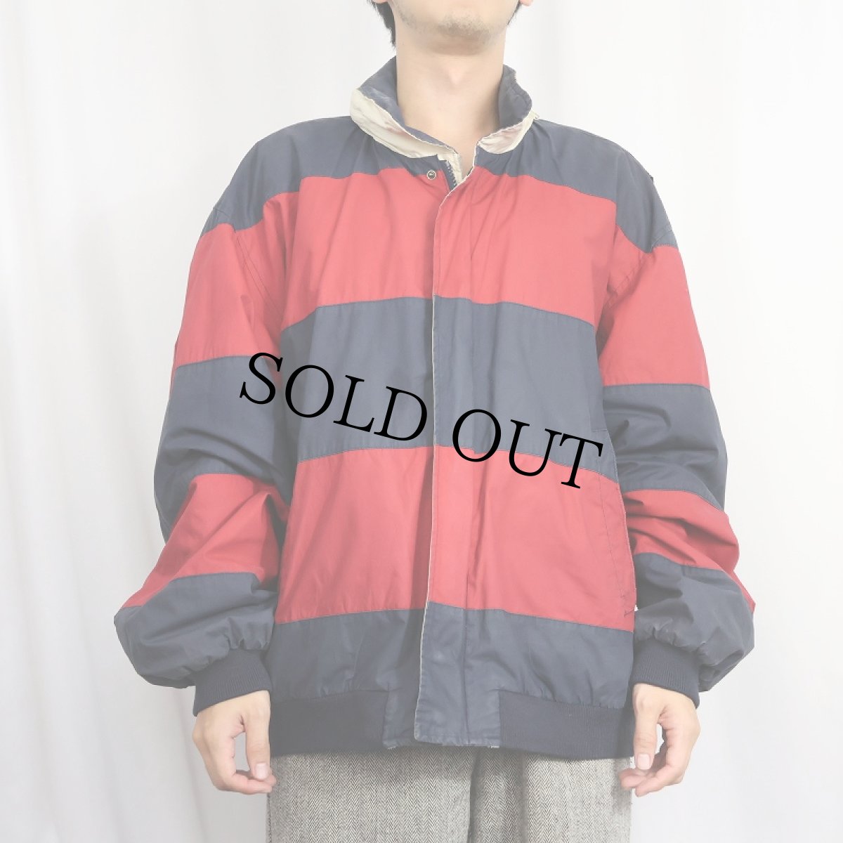 画像2: 90's〜 Brooks Brothers ボーダー柄 裏フリース コットンスイングトップ XL (2)