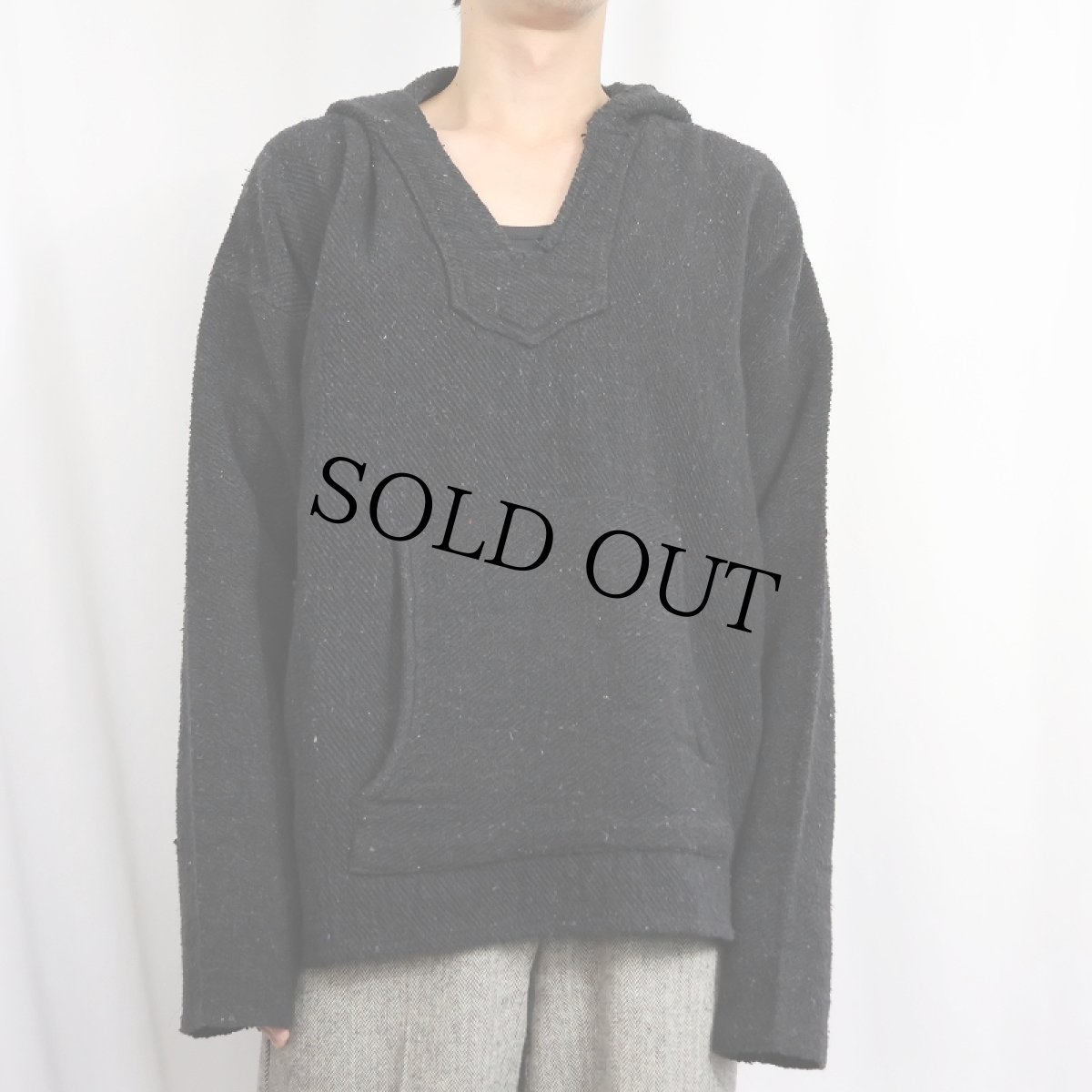 画像2: カラーネップ混 コットンメキシカンパーカー BLACK (2)