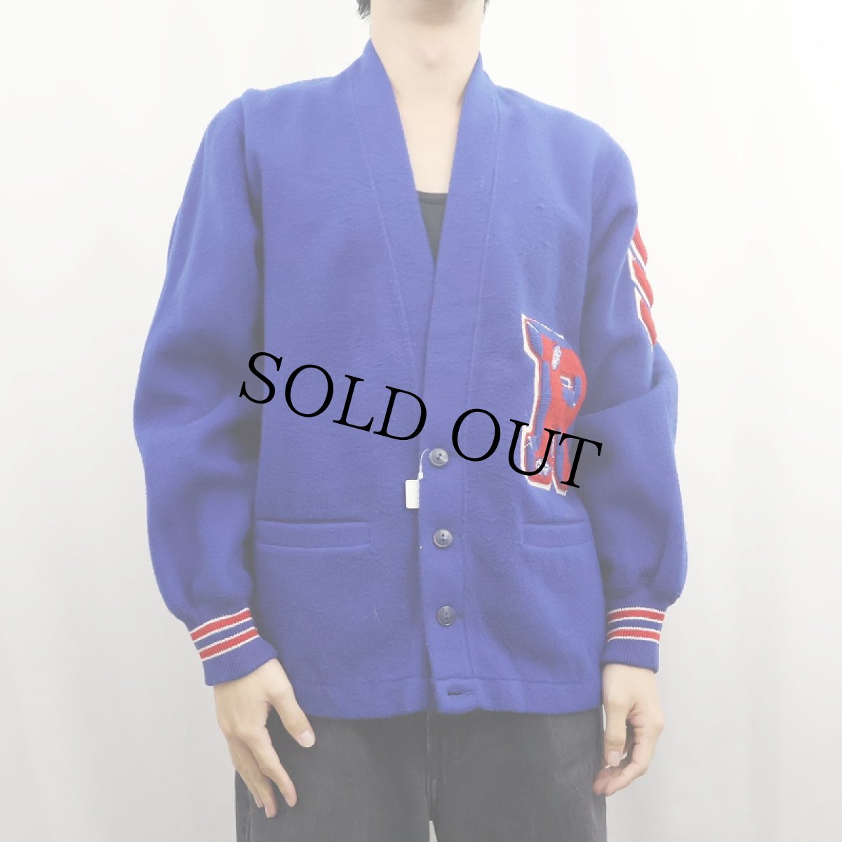 画像2: 〜70's フェルト レタードカーディガン (2)