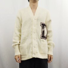 画像2: 60's〜 猫目ボタン ウール レタードニットカーディガン (2)