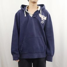 画像2: POLO Ralph Lauren Rウイングパッチ付き ヘンリーネック 後付けスウェットフーディ NAVY XXL (2)