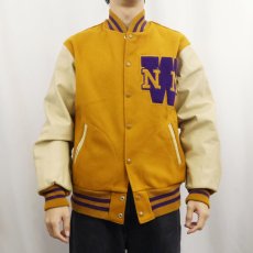 画像2: 〜70's ワッペン付き ウール×レザー スタジャン (2)