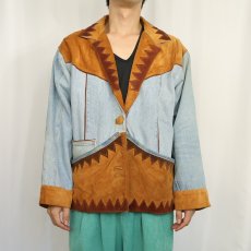 画像2: 80's〜 AKKA BAZZAR スエードレザー切り替え デニムジャケット SIZE46 (2)