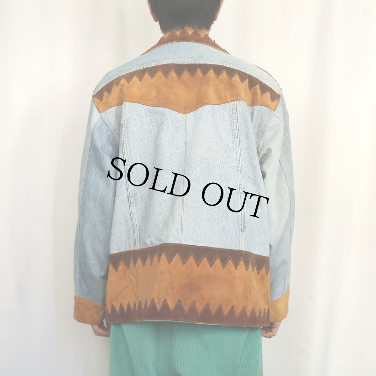 画像3: 80's〜 AKKA BAZZAR スエードレザー切り替え デニムジャケット SIZE46 (3)