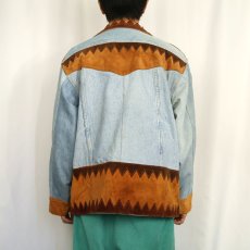 画像3: 80's〜 AKKA BAZZAR スエードレザー切り替え デニムジャケット SIZE46 (3)