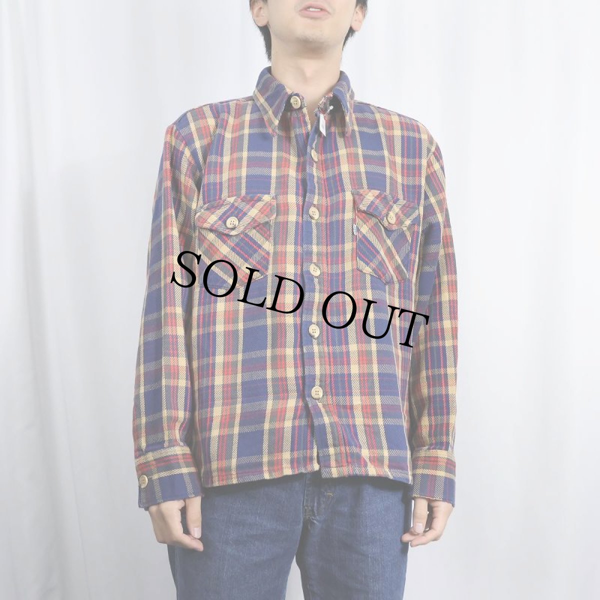 画像2: 70's Levi's チェック柄 ヘビーネルシャツ NAVY (2)