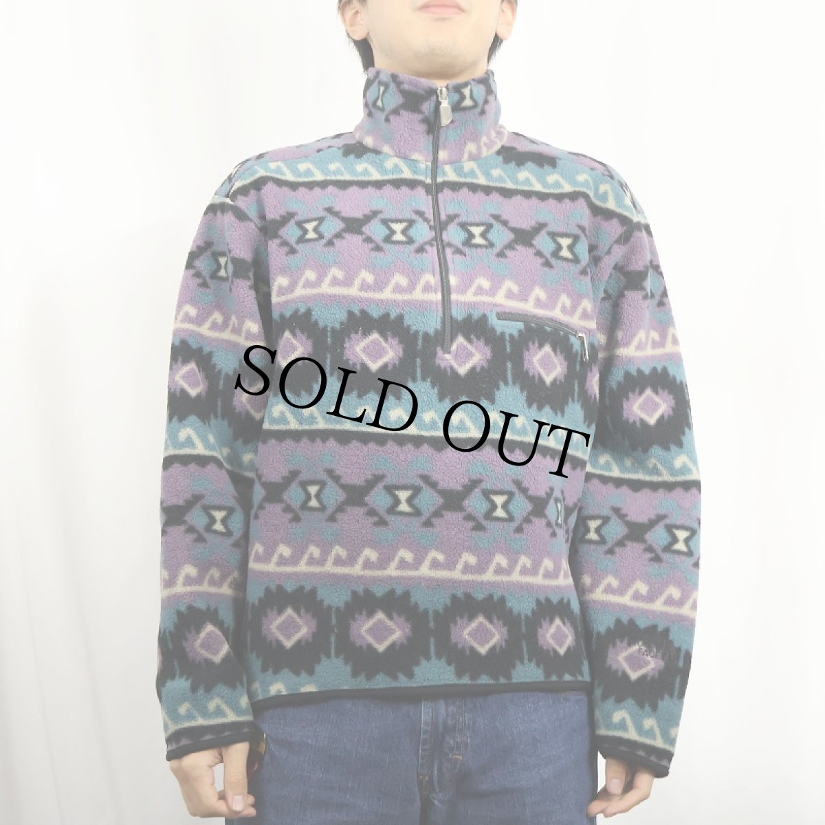 画像2: 90's THE NORTH FACE USA製 ネイティブ柄 ハーフジップフリースプルオーバージャケット M (2)