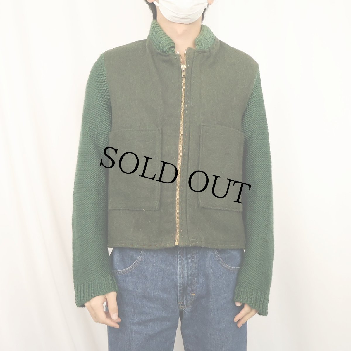 画像4: 70's〜 ニット切り替え ウールジップジャケット (4)