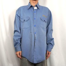 画像3: 50's LANKFORDS "NEON FLO-LITE SIGNS" チェーン刺繍 コットンギャバジン ワークシャツ SIZE17 LONG (3)