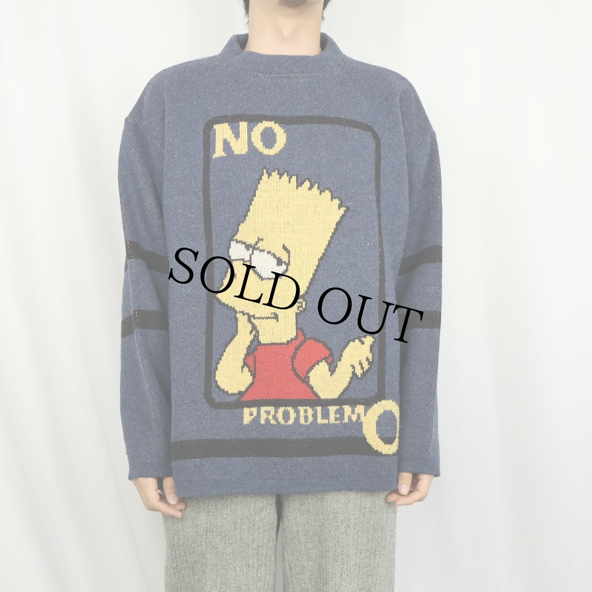 画像2: 90's the SIMPSONS キャラクター ジャガード ユーロスキーニットセーター NAVY L (2)