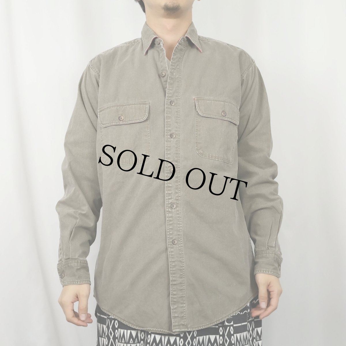 画像2: 80〜90's L.L.Bean USA製 裏地チェック コットンワークシャツ M (2)