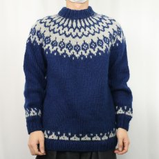画像3: ノルディック柄 ウールニットセーター NAVY (3)