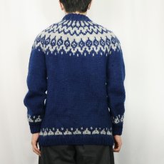 画像4: ノルディック柄 ウールニットセーター NAVY (4)