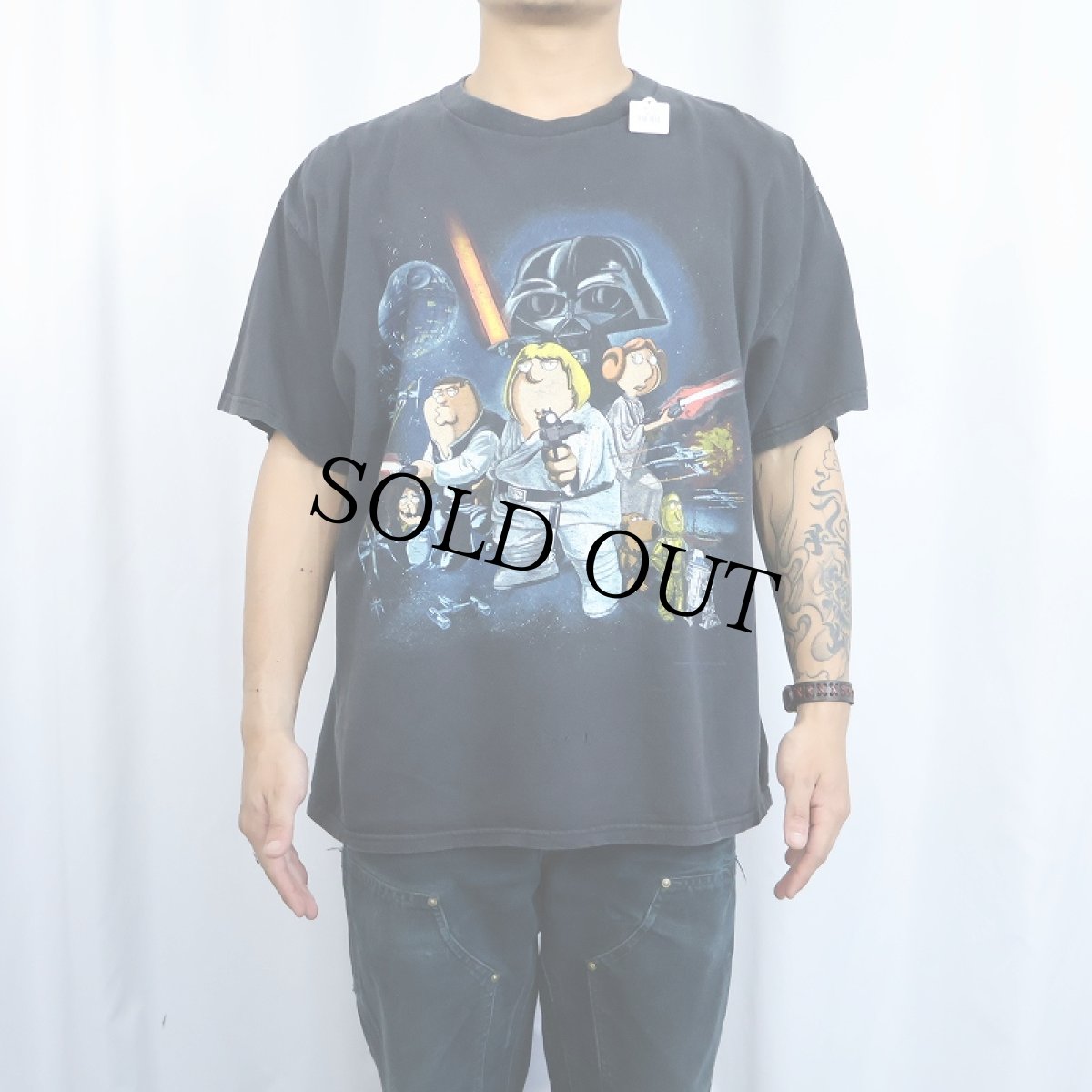 画像2: 2000's FAMILY GUY "STAR WARS" コメディアニメ キャラクターパロディプリントTシャツ BLACK XL (2)