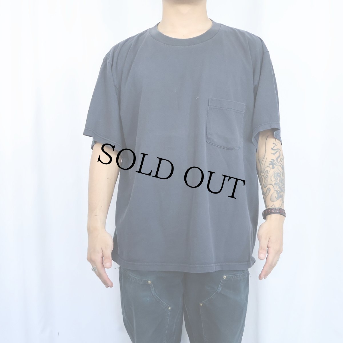 画像2: 90's HONORS USA製 無地 ポケットTシャツ BLACK XL (2)