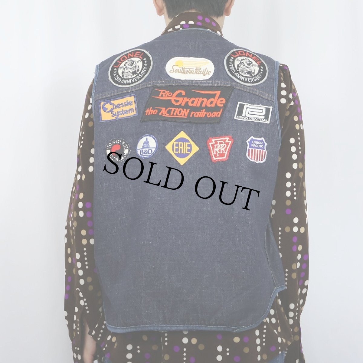 画像4: 70's Sears ROSEBUCKS ワッペン付き バットダイ ボアライナーデニムベスト (4)