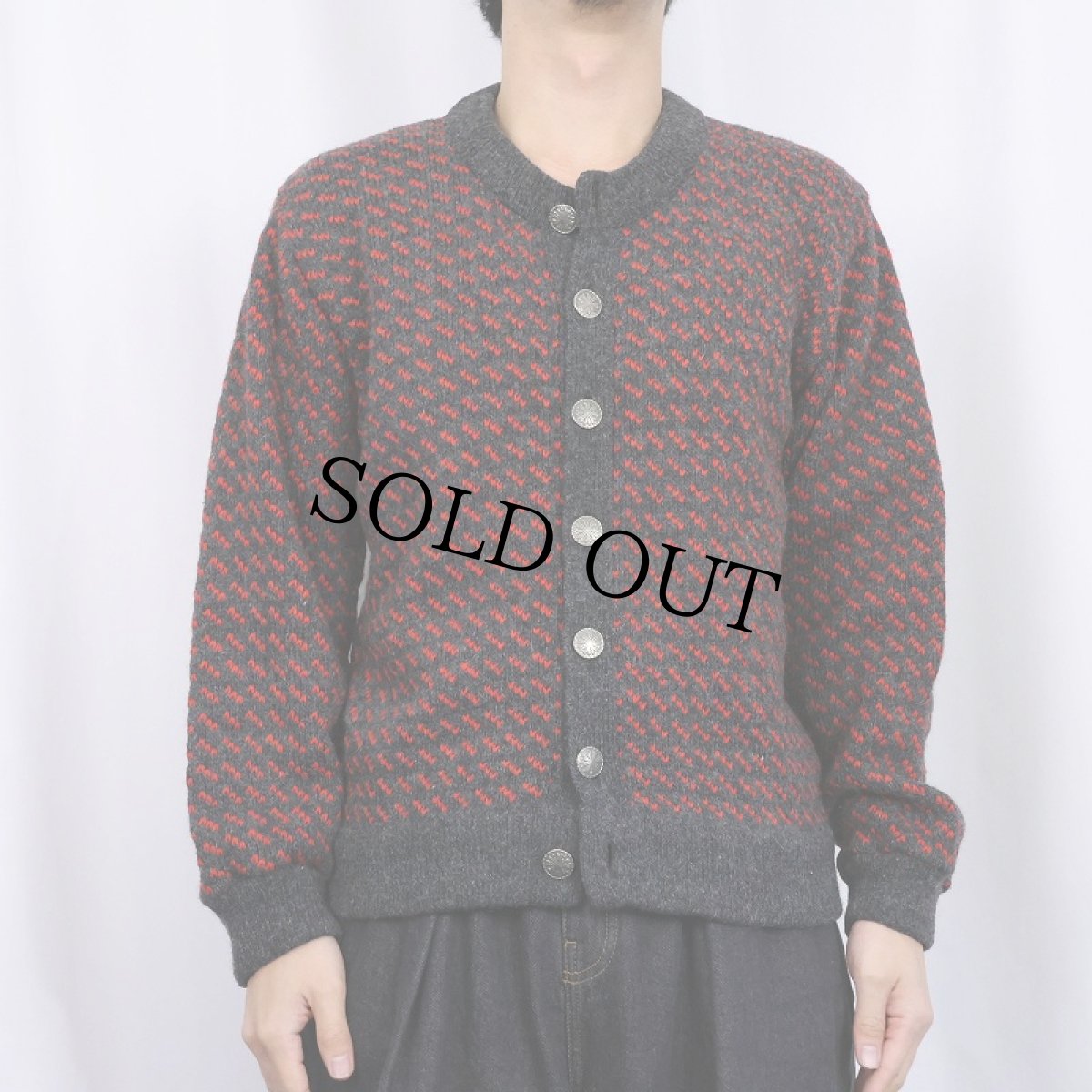 画像2: 80's L.L.Bean バーズアイ柄 ウールニットカーディガン S (2)