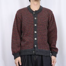 画像2: 80's L.L.Bean バーズアイ柄 ウールニットカーディガン S (2)
