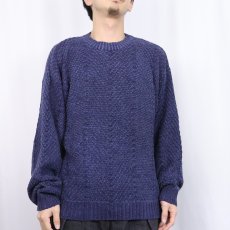 画像2: 80〜90's Eddie Bauer ヘリンボーン織り コットンニットセーター NAVY S (2)