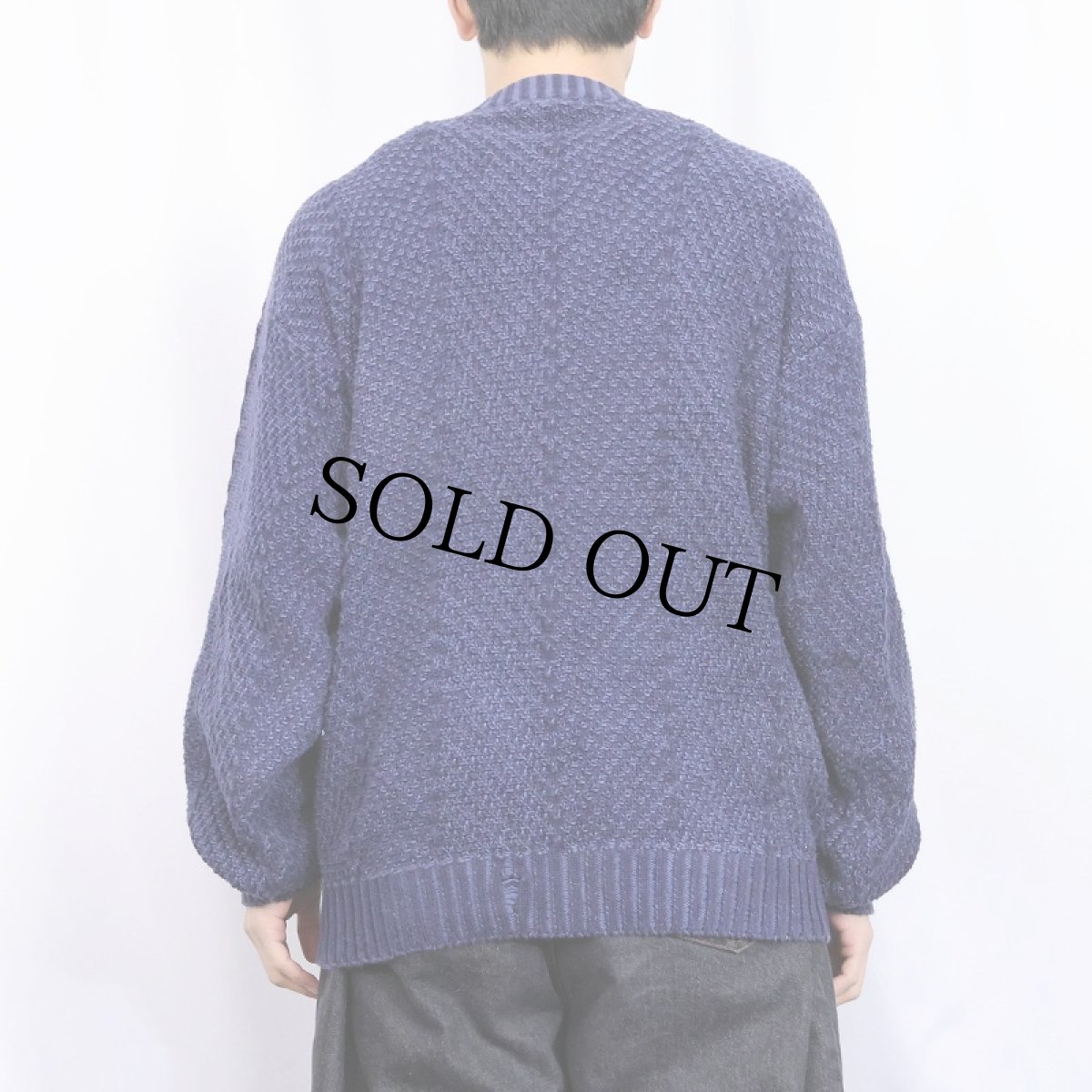 画像3: 80〜90's Eddie Bauer ヘリンボーン織り コットンニットセーター NAVY S (3)