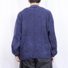 画像3: 80〜90's Eddie Bauer ヘリンボーン織り コットンニットセーター NAVY S (3)