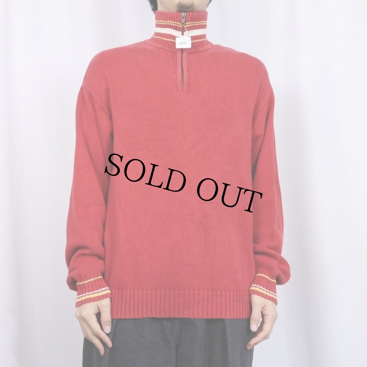 画像2: 90's J.CREW ハーフジップ コットンニットセーター M (2)