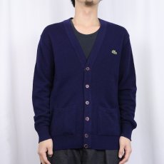 画像2: 70〜80's CHEMISE LACOSTE FRANCE製 ロゴ刺繍 ウールニットカーディガン NAVY SIZE4 (2)