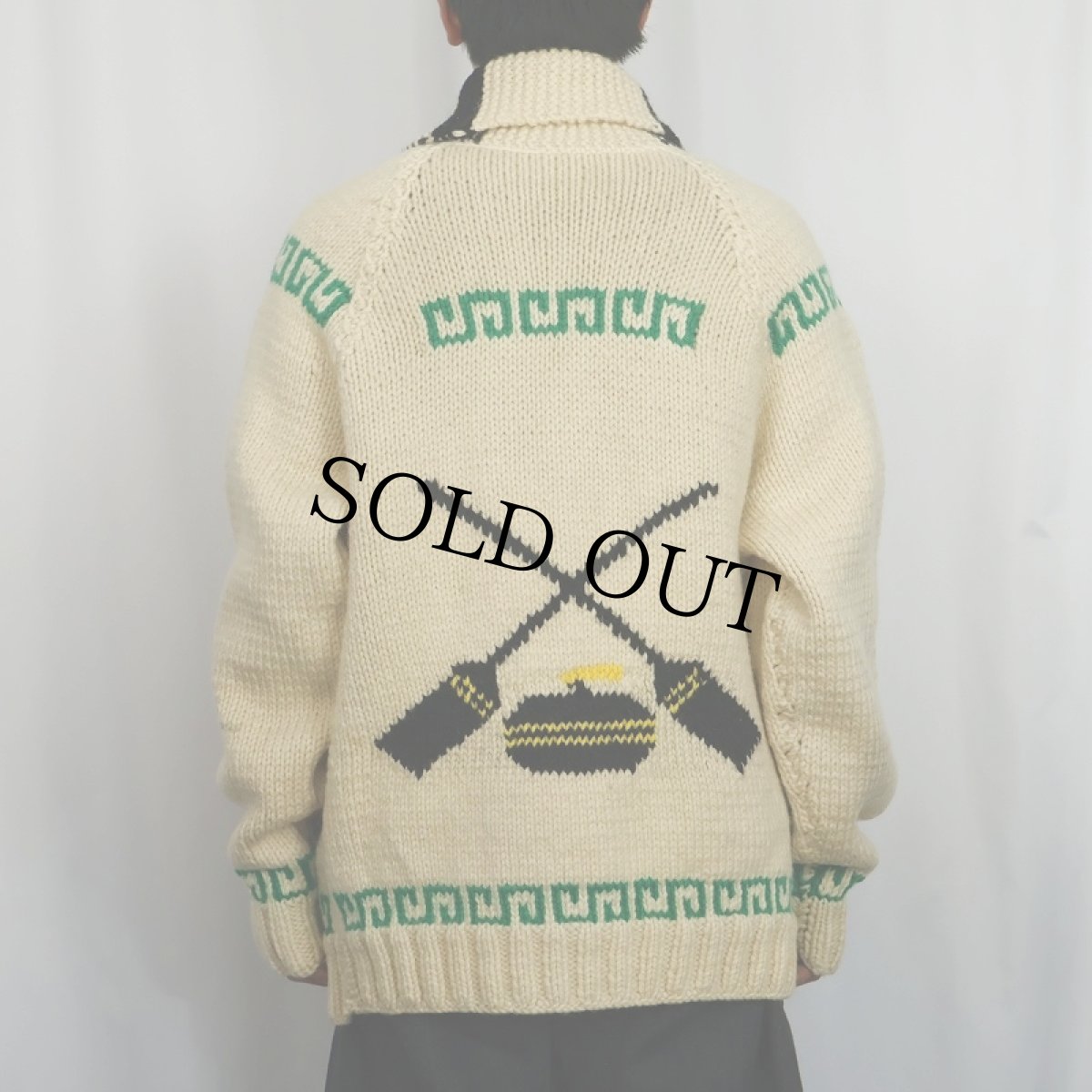 画像4: 60〜70's カーリング柄 ショールカラー ウールカウチンニットジャケット (4)