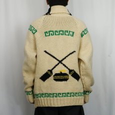 画像4: 60〜70's カーリング柄 ショールカラー ウールカウチンニットジャケット (4)