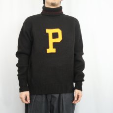 画像2: 90's〜 POLO Ralph Lauren タートルネック ウールレタードニットセーター BLACK M (2)