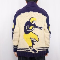 画像4: 60's フットボール柄 ショールカラー カウチンニットジャケット (4)