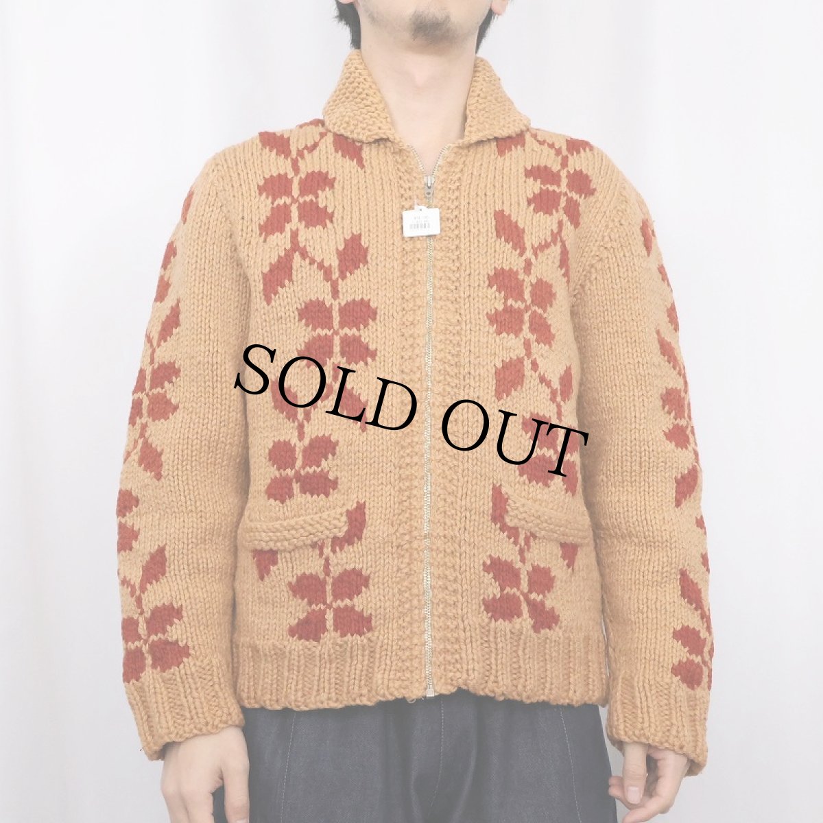 画像3: 60's 植物柄 ショールカラー カウチンニットジャケット (3)