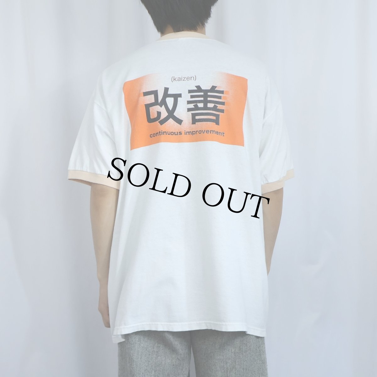 画像4: 2000's "KAIZEN" プリントリンガーＴシャツ XL (4)