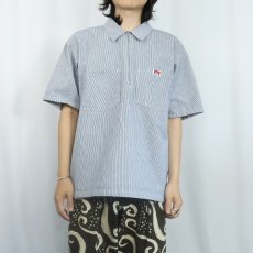 画像2: BEN DAVIS ヒッコリーストライプ ハーフジップワークシャツ L (2)
