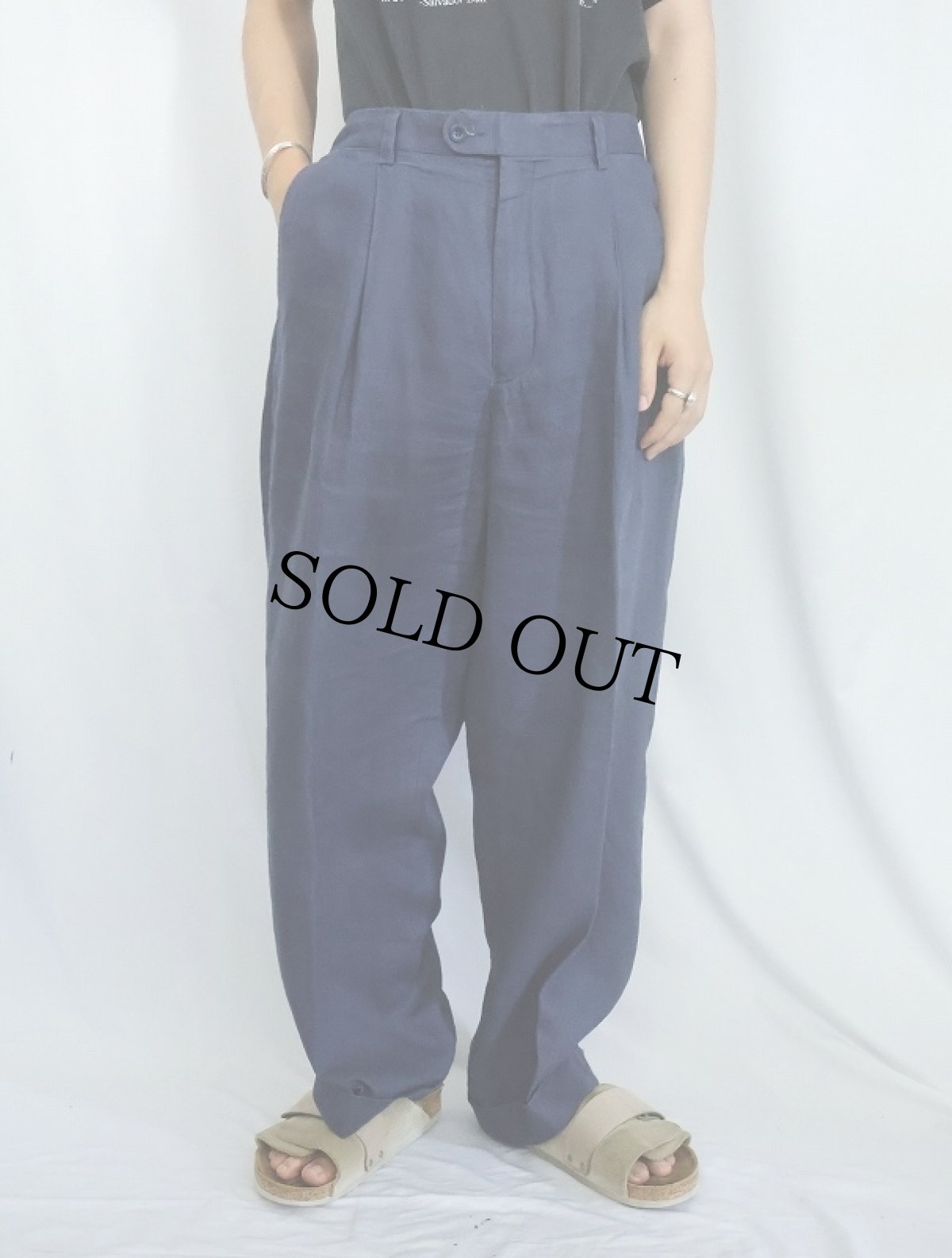 画像2: INSERCH リネンスラックス NAVY W36 (2)