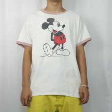 画像2: 70〜80's Walt Disney MICKEY MOUSE USA製 白靴ミッキー キャラクタープリント リンガーTシャツ XL (2)