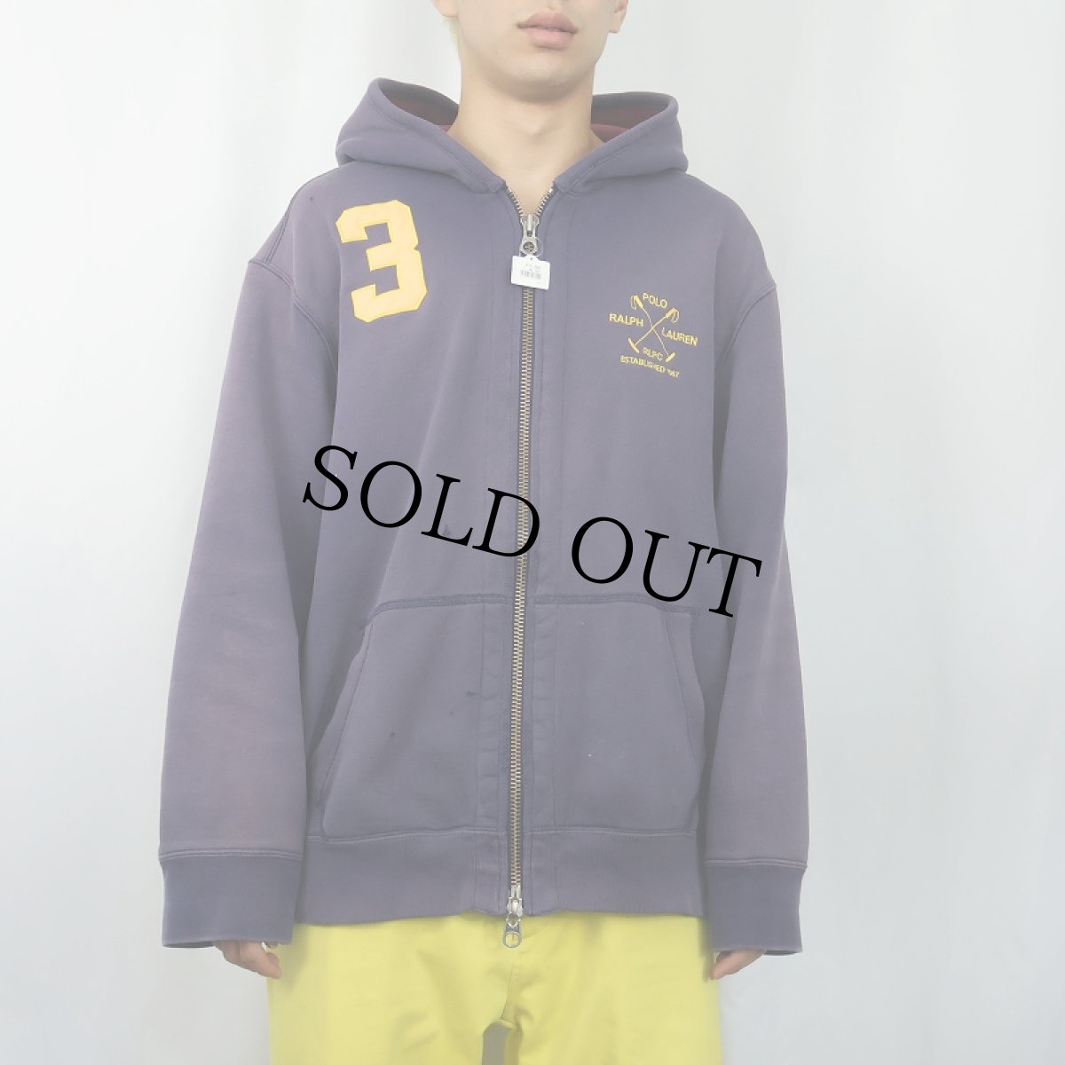 画像2: POLO Ralph Lauren REVERSE WEAVE TYPE ワッペン付き フェードスウェットジップパーカー NAVY XXL (2)