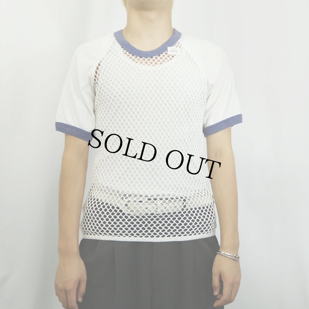 画像2: 70's〜 Scandinavian Knitters 切り替えデザイン メッシュリンガーTシャツ M (2)
