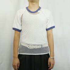 画像2: 70's〜 Scandinavian Knitters 切り替えデザイン メッシュリンガーTシャツ M (2)