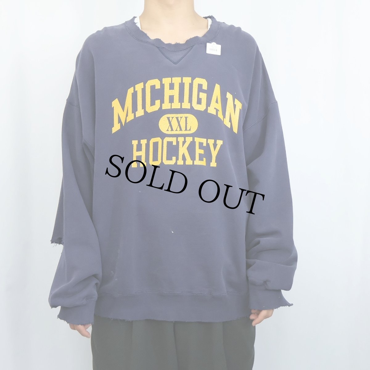 画像2: 90's RUSSELL ATHLETIC USA製 PRO COTTON "MICHIGAN" 前V プリントスウェット NAVY XXL (2)