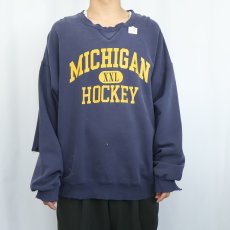 画像2: 90's RUSSELL ATHLETIC USA製 PRO COTTON "MICHIGAN" 前V プリントスウェット NAVY XXL (2)