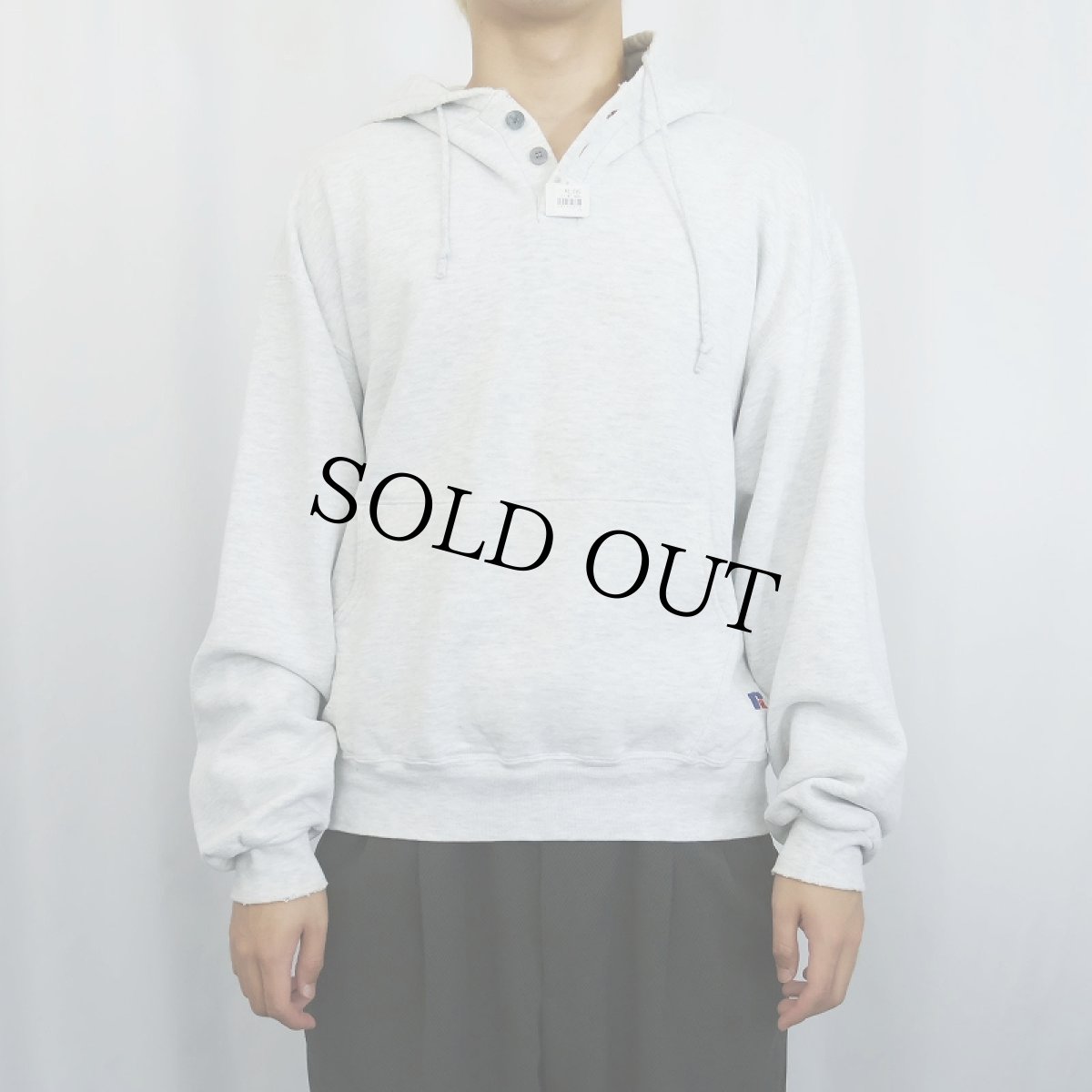 画像2: 90's〜 RUSSELL ATHLETIC USA製 "HIGH COTTON" ヘンリーネック スウェットフーディ L (2)
