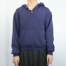 画像2: 90's〜 RUSSELL ATHLETIC USA製 ヘンリーネック スウェットフーディ NAVY M (2)