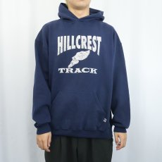 画像2: 90's〜 RUSSELL ATHLETIC "HILCREST TRACK" ウイングフット プリントスウェットフーディ NAVY XL (2)